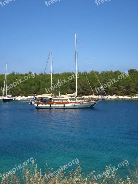 Boat Sailing Colorful Fiskardo Water