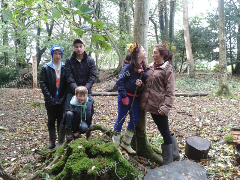 Boys Girls Playing Woods Children