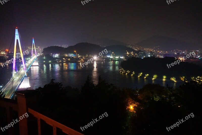 Yeosu Stone Mountain Bridge Night View Free Photos