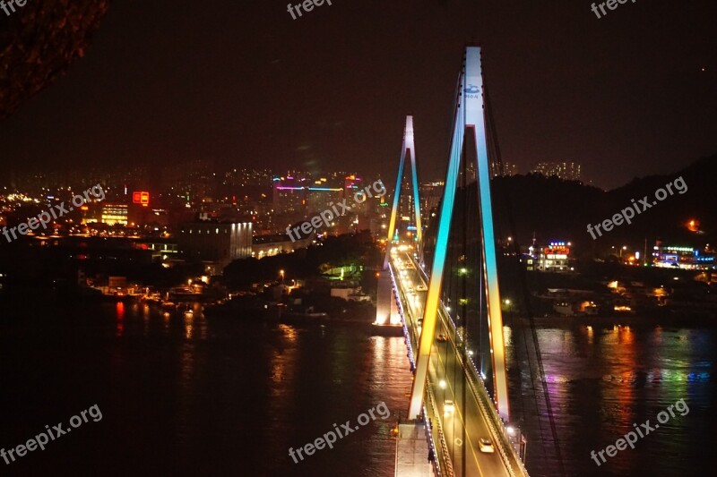 Yeosu Stone Mountain Bridge Night View Free Photos