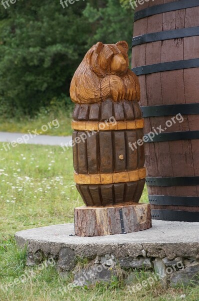 Bear Wood Carving Barrel Free Photos