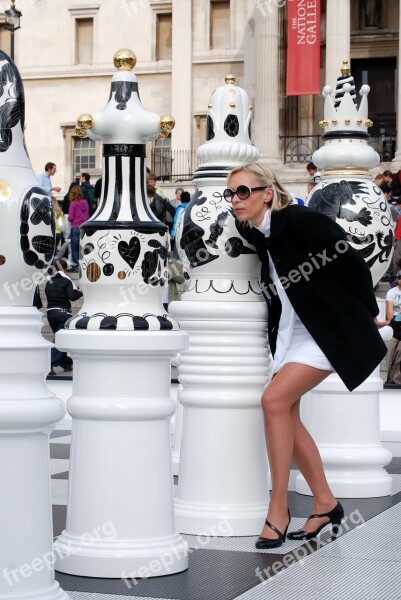 Woman Lady Chess Pieces White And Black Queen