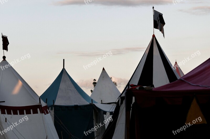 Medieval Market Army Camp Tent Tips Sky Clouds