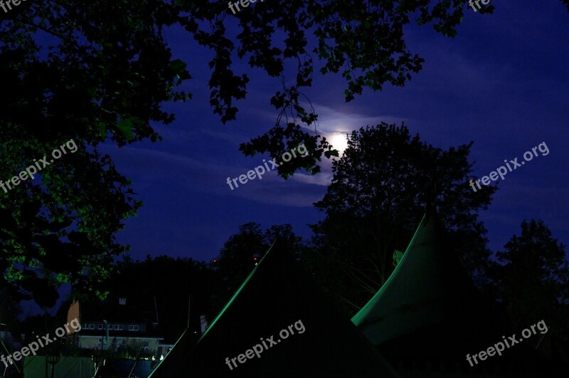 Medieval Market Army Camp Tents Trees At Night