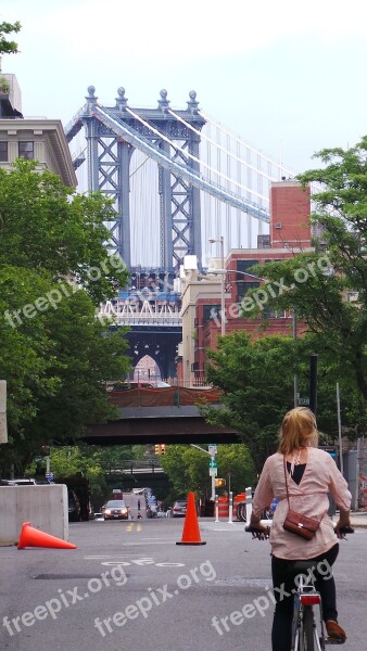 Cycling New York Brooklyn Bridge Free Photos