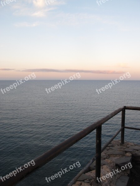 Sunset Handrail Blue Red Sky