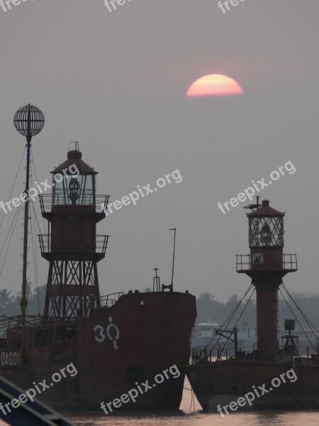 Myanmar Yangon River Sunset Free Photos