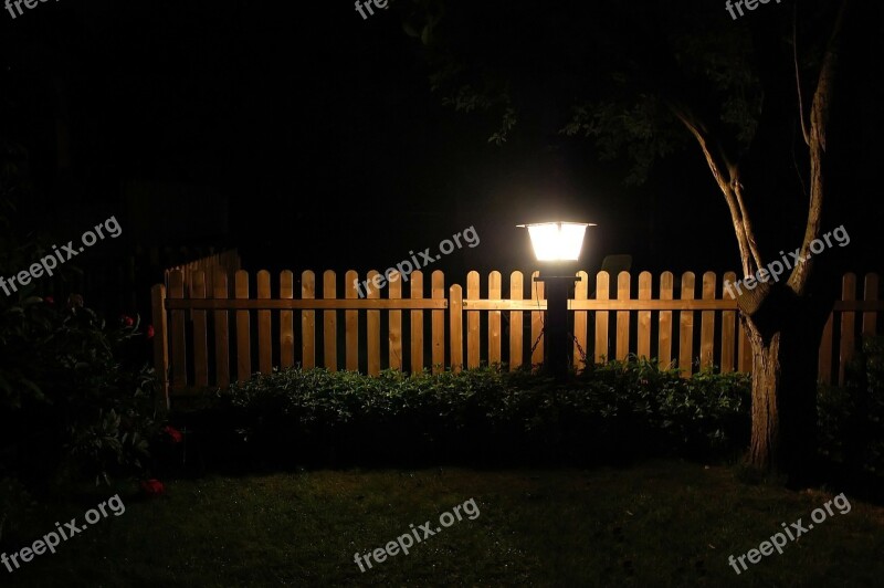 Garden Lantern Fence Meadow At Night