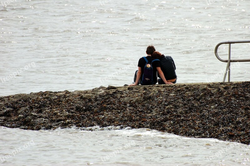 North Sea Water Beach Couple Romantic