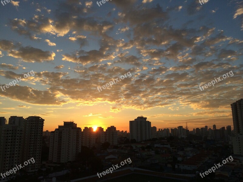 City Clouds Sunset Horizon Sunshine