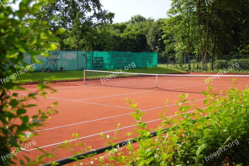 Tennis Court Tennis Roter Sand Green Plants Sun