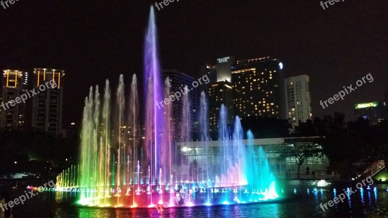 Kuala Lumpur Malaysia Lights Fountain Darkness