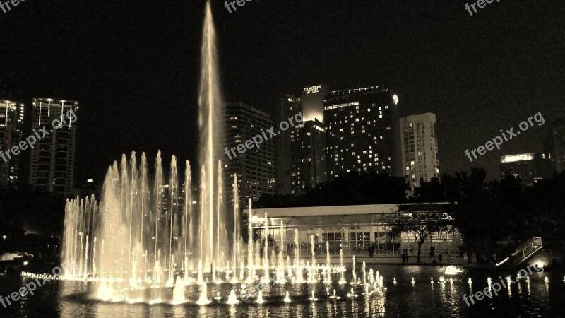 Kuala Lumpur Malaysia Lights Fountain Darkness