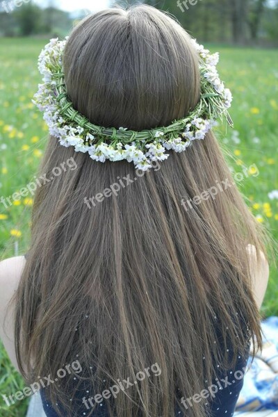 Girl Head Straight Hair Wreath Outdoors