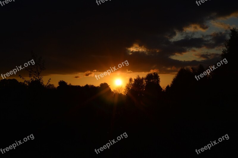 Sunset Forest Abendstimmung Clouds Evening Sky