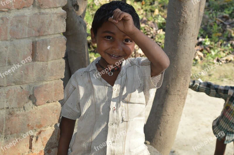 Child Indian Village Boy Smile