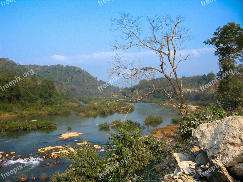 Laos Luang Prabang River Water Mountains