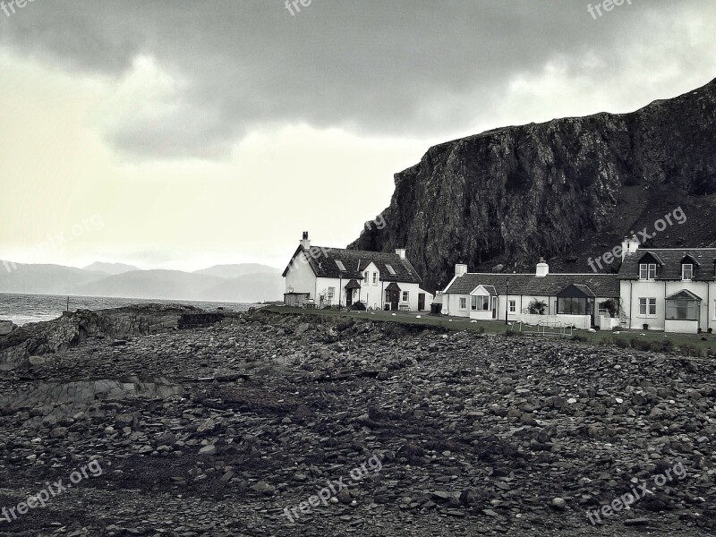 Coast Shore Cliff Houses Town