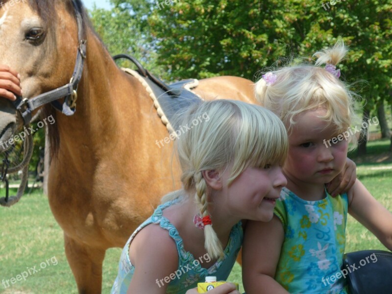 Brothers And Sisters Horse Children Friends Blond