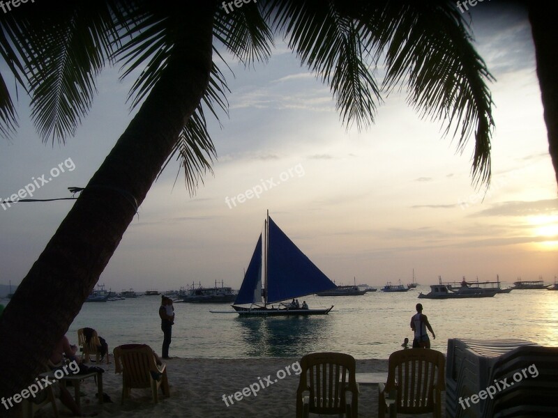 Sunset Sailboat Boracay Island Philippines Silhouettes