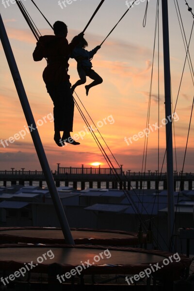 Trampoline Sunset Dyke Sun Landscape