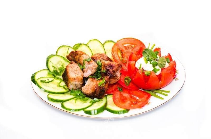 Shashlik Bbq Barbecue Cucumbers Tomatoes