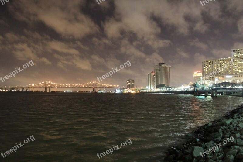 New Orleans Nola Mississippi Night Bridge