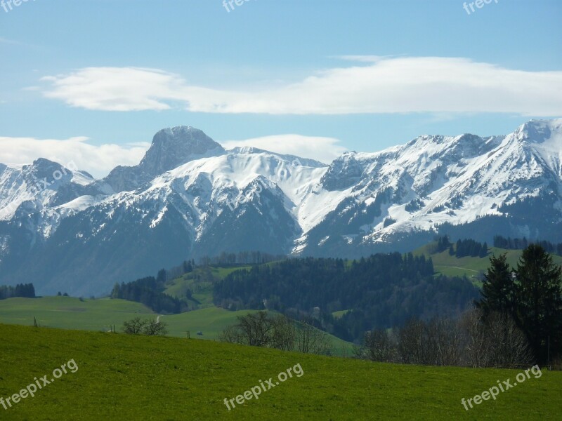 Switzerland Mountains Gantrisch Massif Black Burger Country Snow Mountains