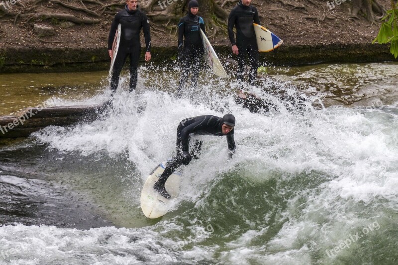 Ice Creek Eisbach Surfer Wild Water Rushing Water