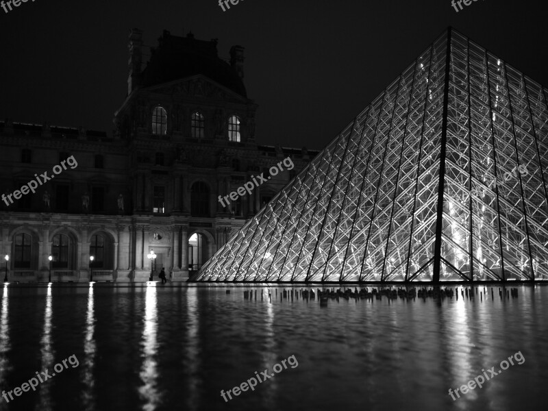 Louvre Paris Night Pyramid Reflections