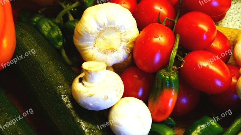 Garlic Tomatoes Mushrooms Zucchini Food