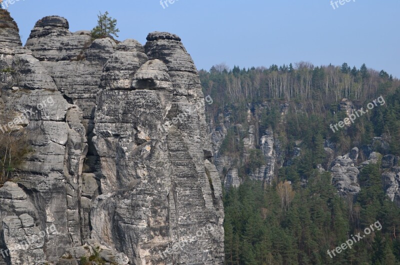 Saxon Switzerland Elbe Sandstone Mountains Bastei Bridge Outlook Nature