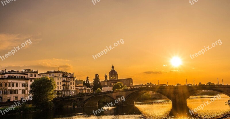 Florence Italy Ponte Vecchio Sunset Lense Flare