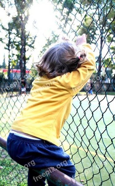 Little Girl Railing Park Spring Nature