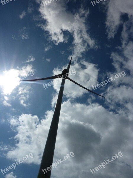 Pinwheel Wind Power Sky Blue White Clouds