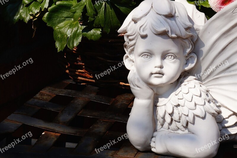 Statue Stone White Angel Face Boy