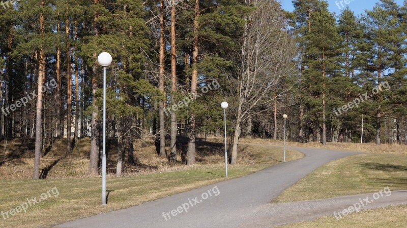 Finnish Spring Pavement Street Lights Parting Of The Ways