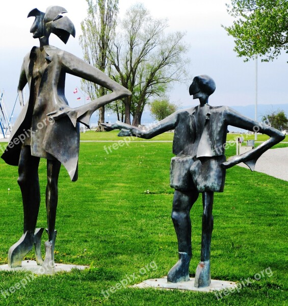 Sculpture Man Child Lake Park Romanshorn