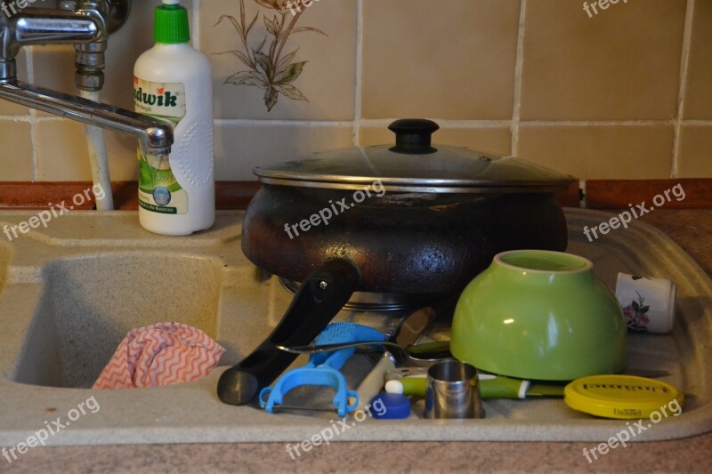 Kitchen A Mess Wash Sink Frying Pan