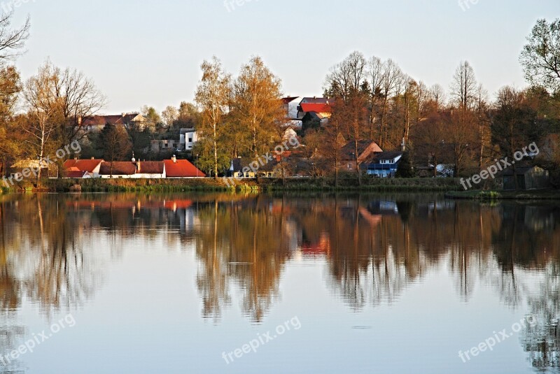 Ledenice Reflection South Bohemia Pond Surface