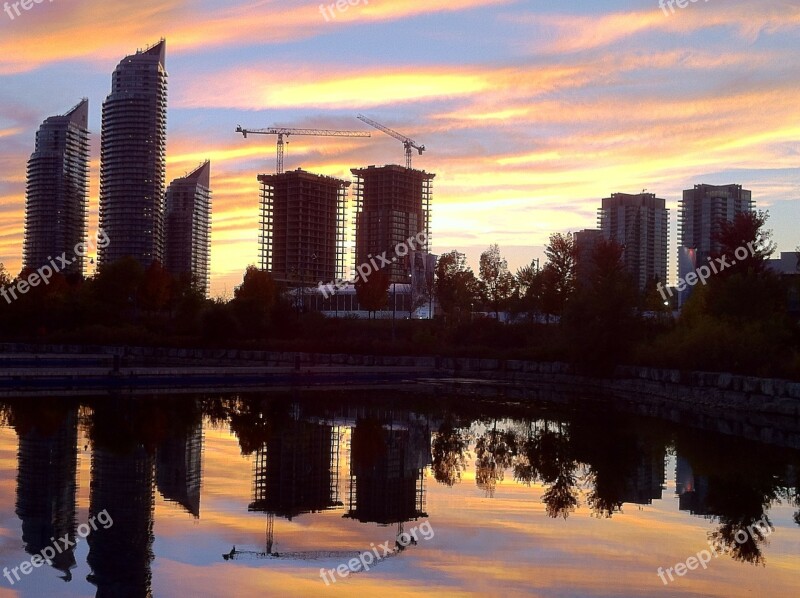 Toronto Skyline Skyscraper Buildings Sunset