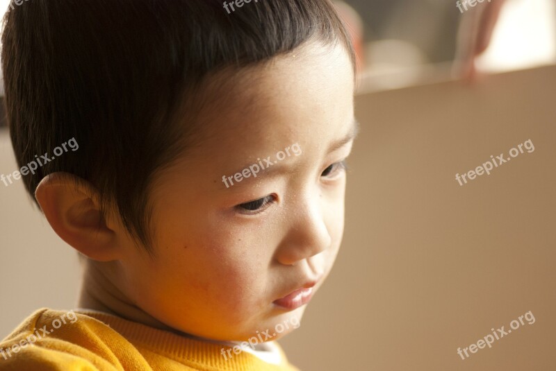 Boy Thinking Infant Child Asian