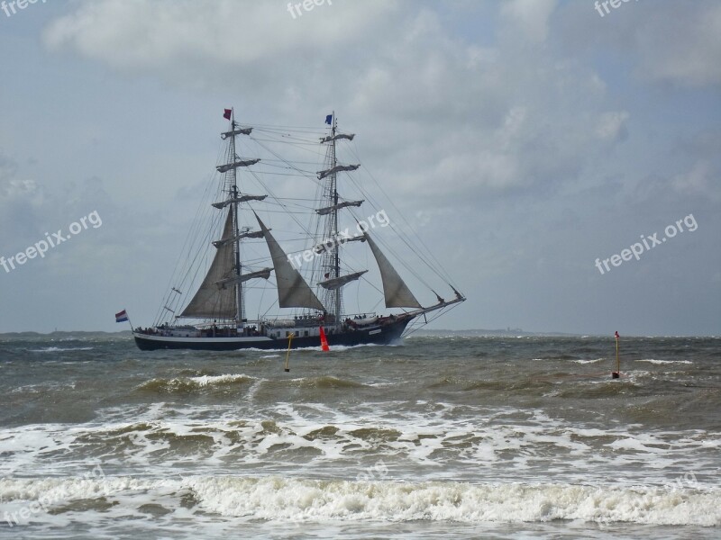 Sailing Vessel Rough Seas Windy Stormy Ship