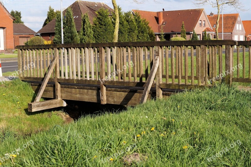 Wooden Bridge Crossing Water Run Idyllic