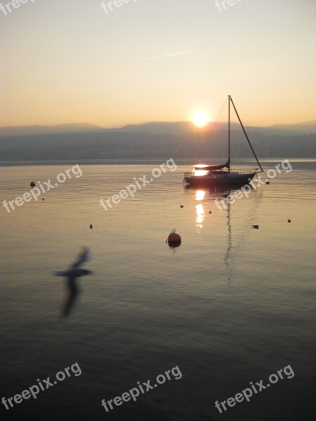 Lake Sunset Abendstimmung Boat Sailing Boat