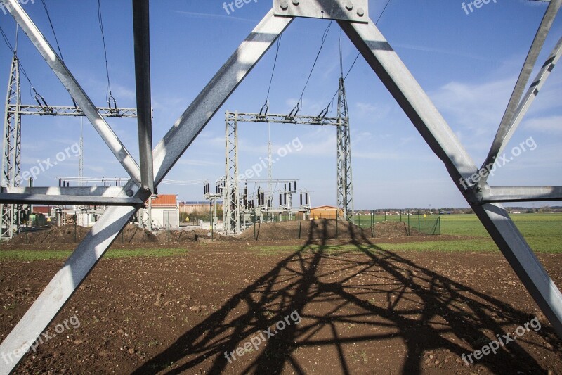 Substation Strommast Power Supply Power Lines Pylon