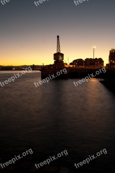 Sunset Sea Twilight Glow Sun Sunset Crane