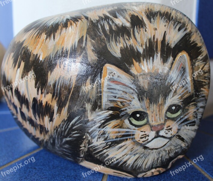 Cat Mackerel Painted Stone Free Photos