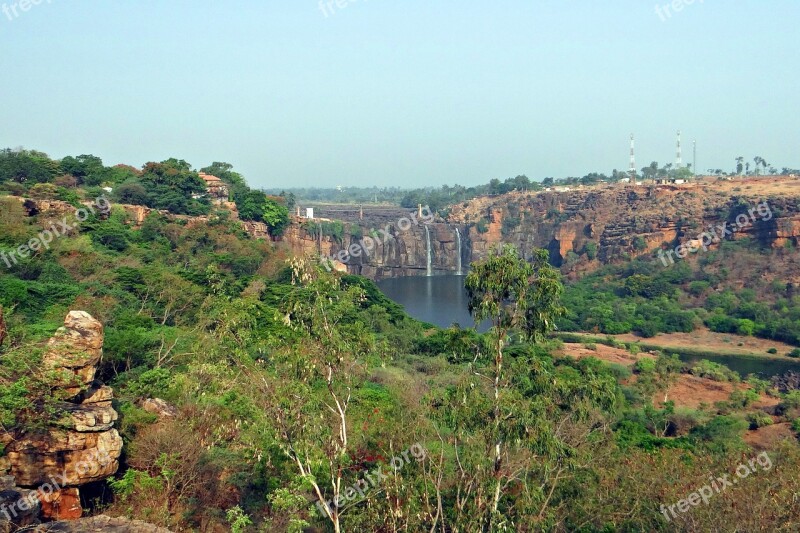 Gokak Falls Waterfall Weak Summer Flow Ghataprabha River Horse Shoe Lake