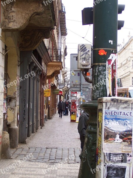 Prague Walk Street Paving Stones Pedestrian Zone Downtown